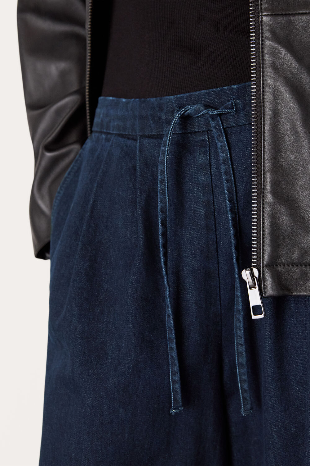 Cotton Wide Leg Pleat Trouser