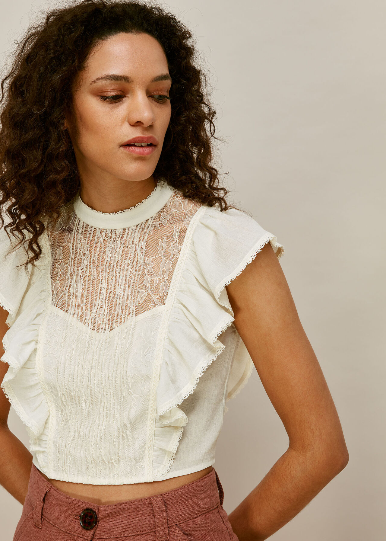 Ivory Mixed Lace Frill Top | WHISTLES