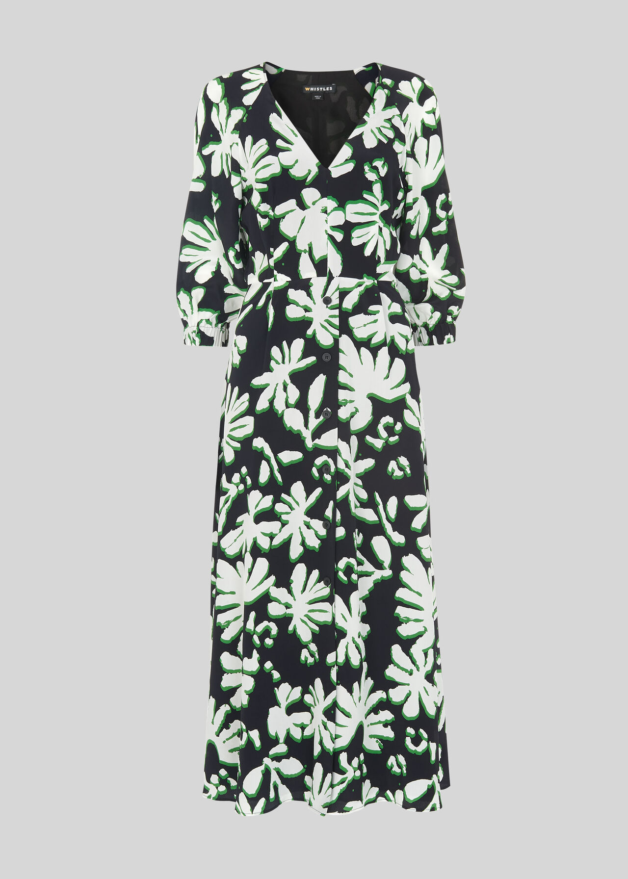 Palm Leaf Print Silk Dress Green/Multi