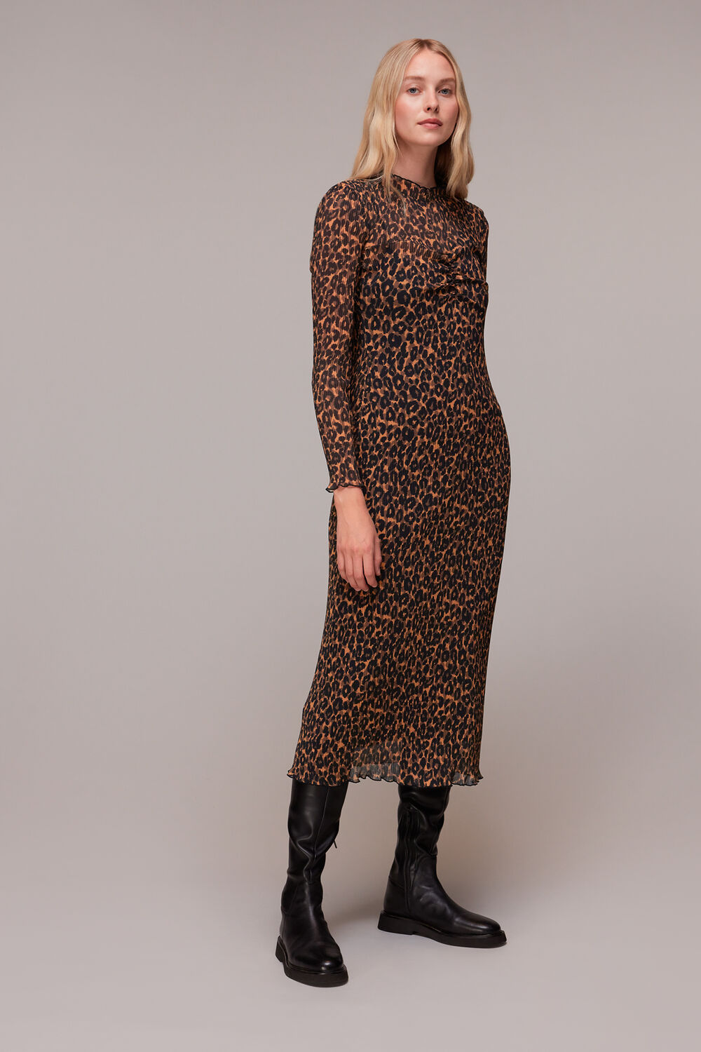 Leopard Plisse Midi Dress
