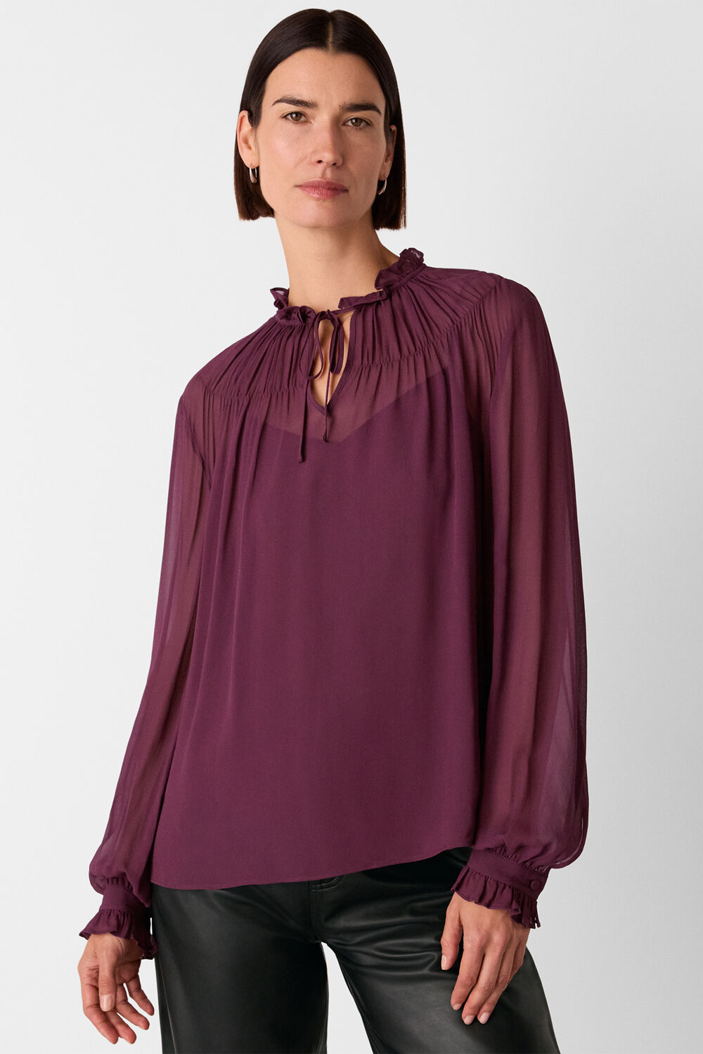 Tie Neck Detail Sheer Blouse