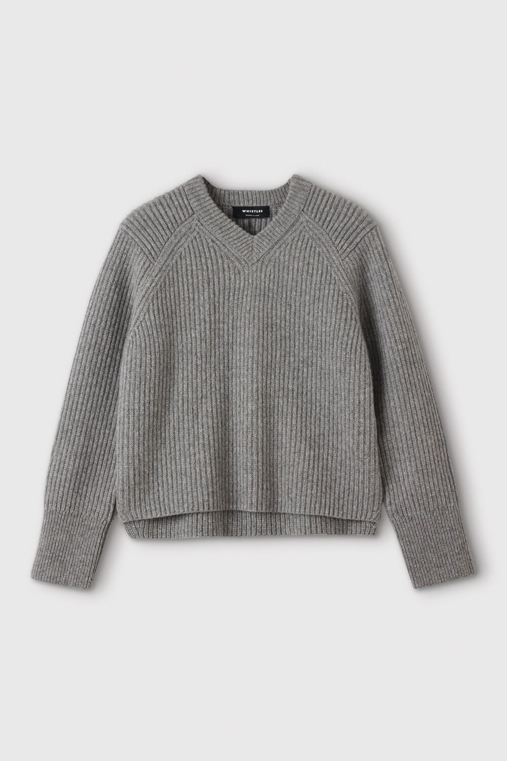 Grey Wool Chunky V Neck Rib Knit