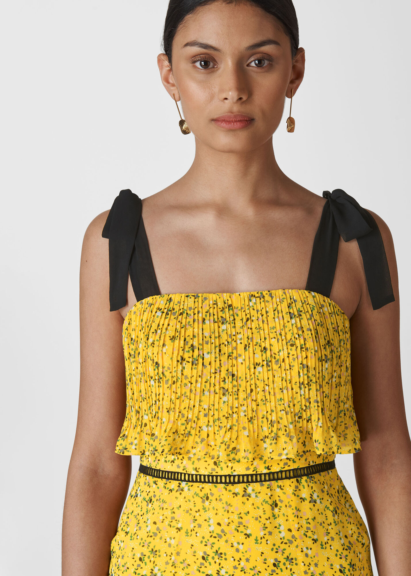 Yellow/Multi Ditsy Blossom Pleated Dress WHISTLES