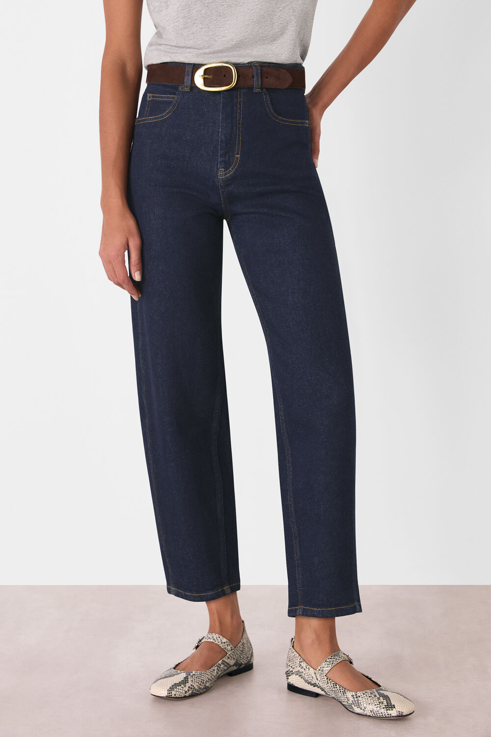 Dark Denim Stretch Barrel Leg Jean
