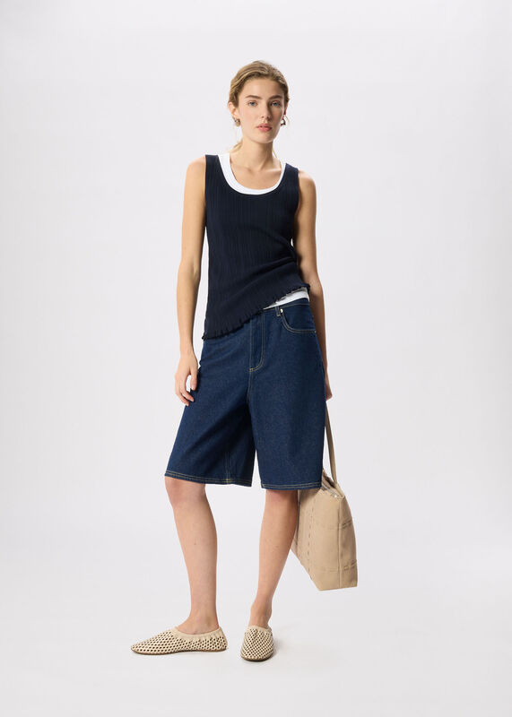 Navy Frill Hem Knitted Vest