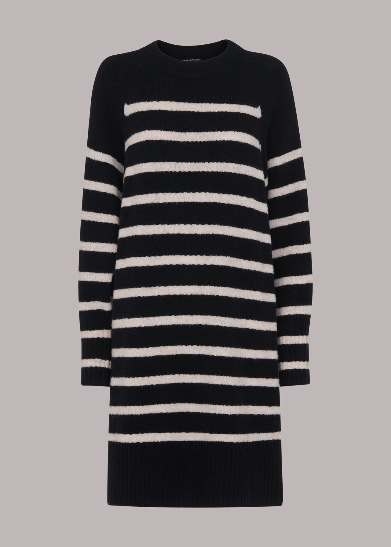 Black/Multi Stripe Crew Neck Knit Dress | WHISTLES