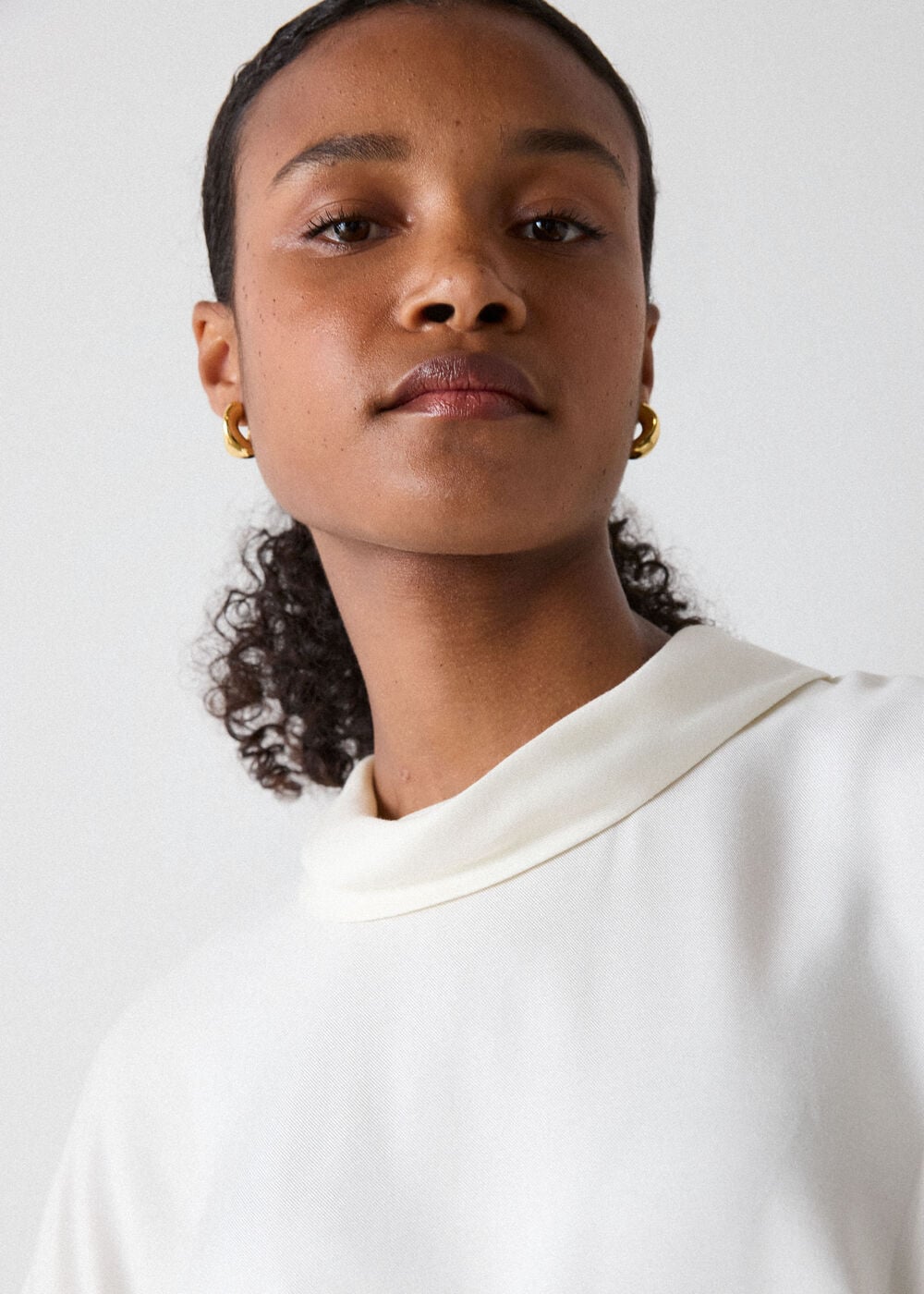 Ivory Cowl Neck Short Sleeve Blouse