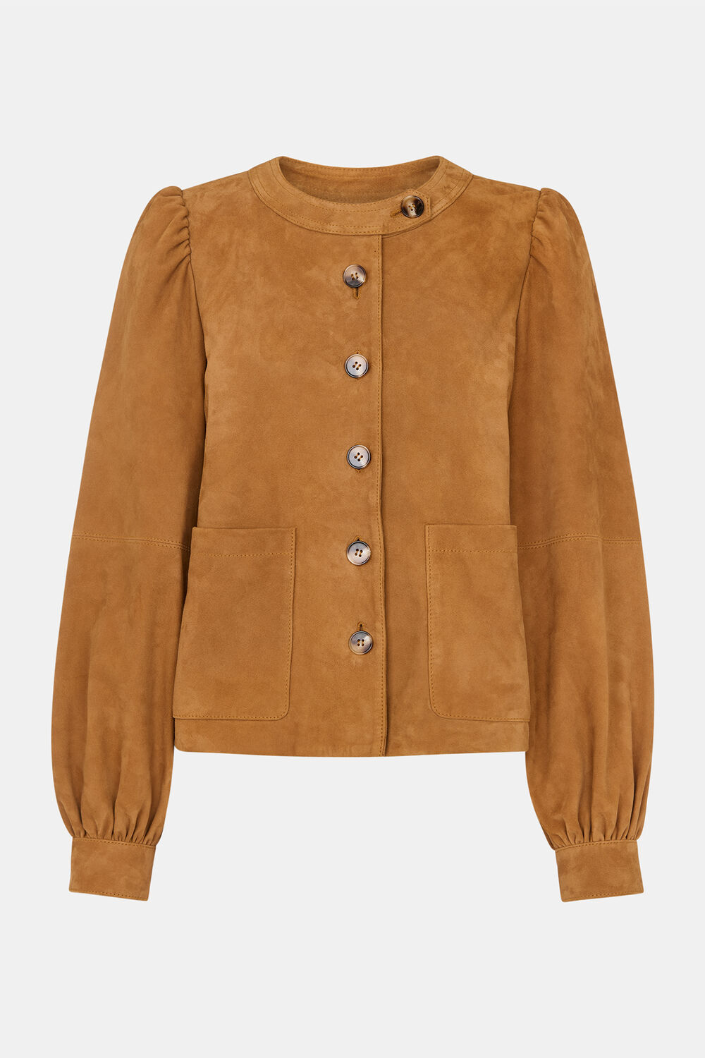 Camel Button Front Suede Jacket