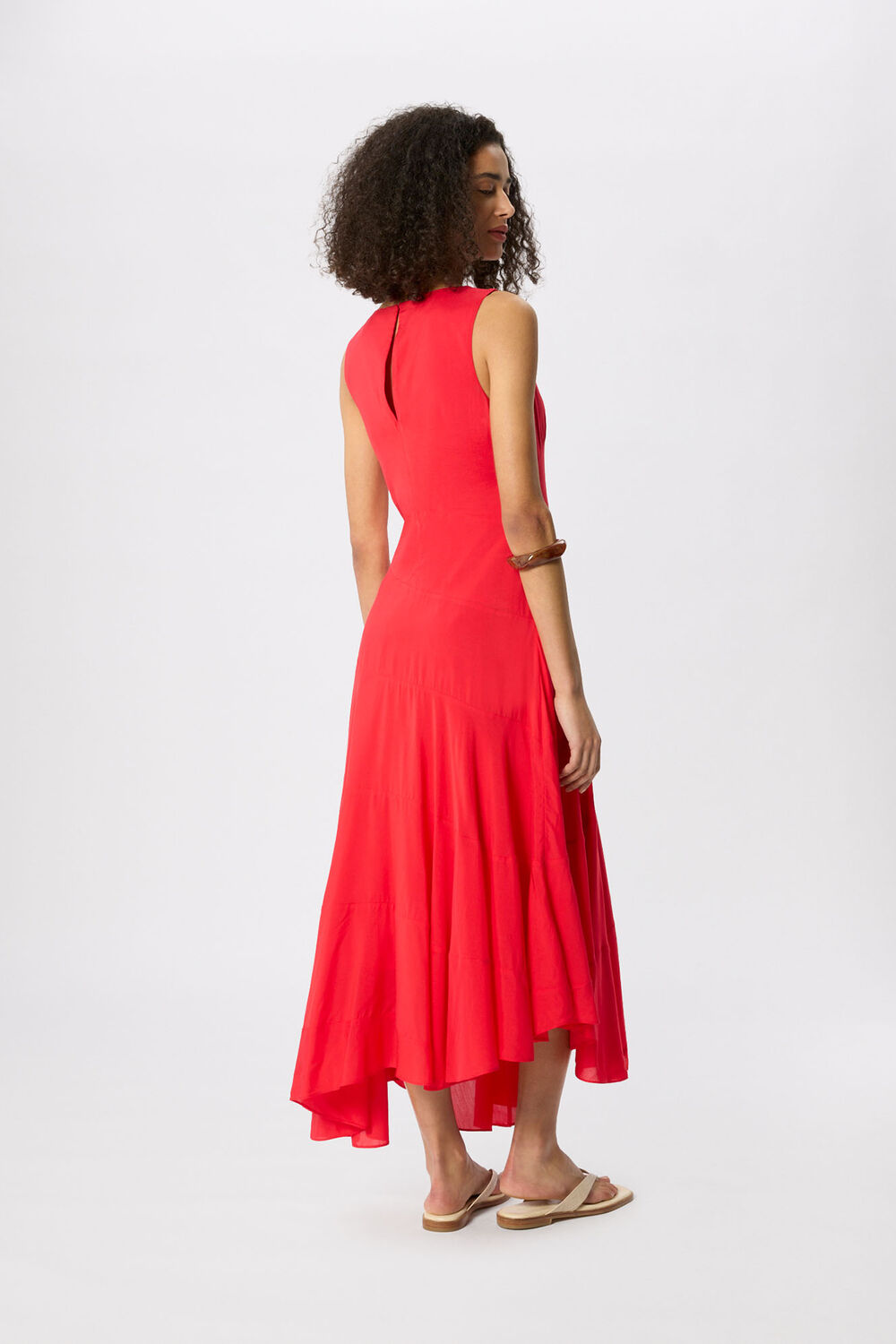 Red Sleeveless Tiered Midi Dress