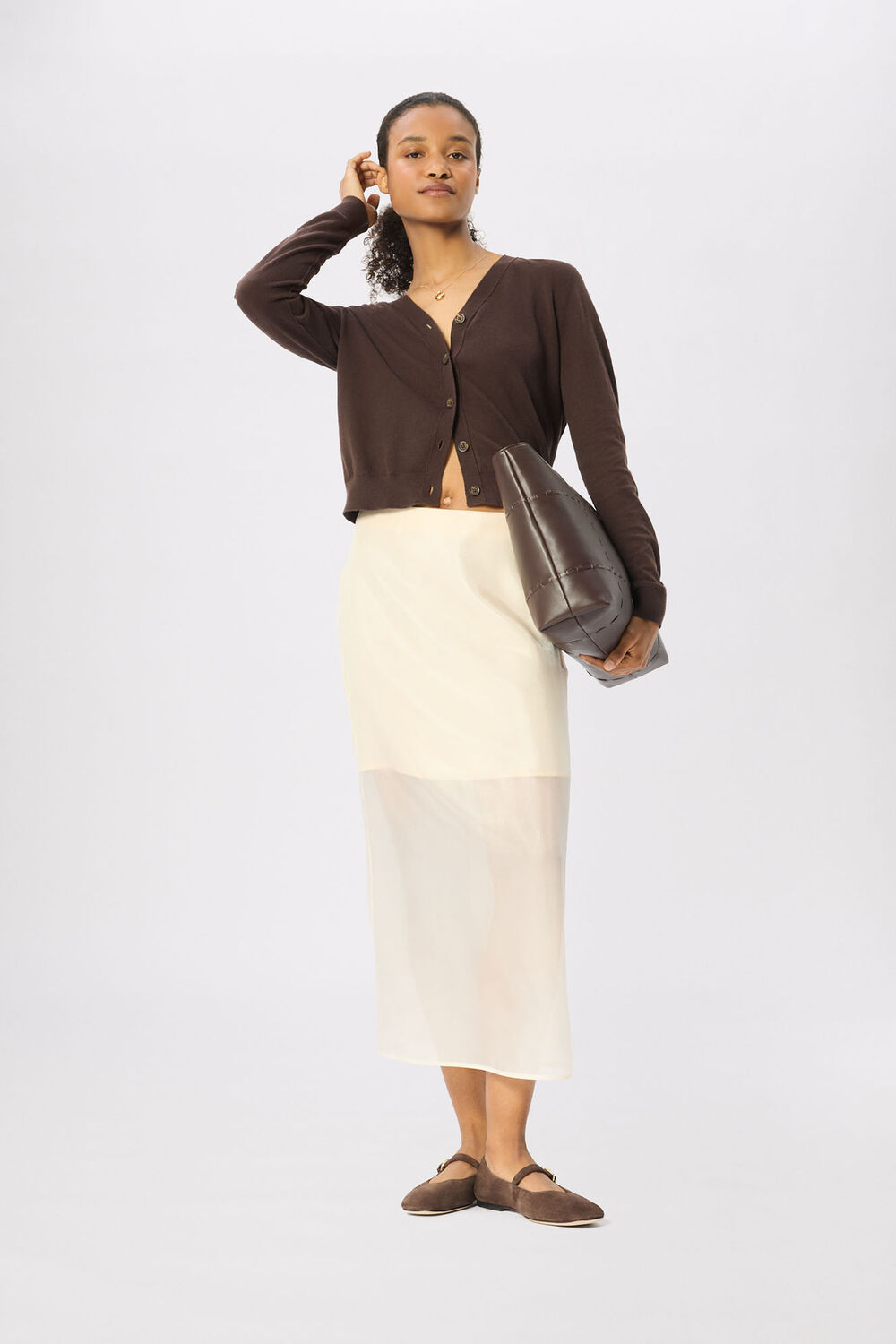 Chocolate V Neck Linen Cardigan