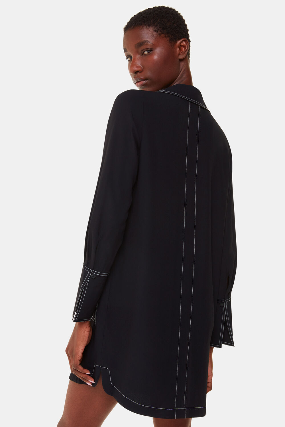 Black Topstitch Detail Shirt Dress