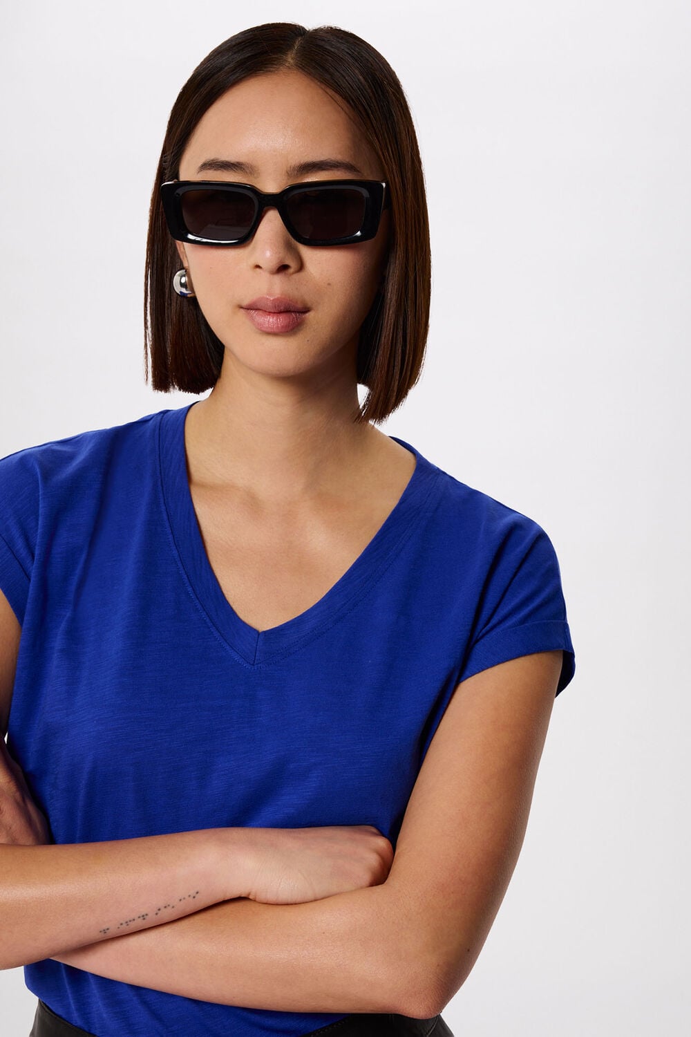 Cobalt Blue Willa V-Neck Cap Sleeve Tee