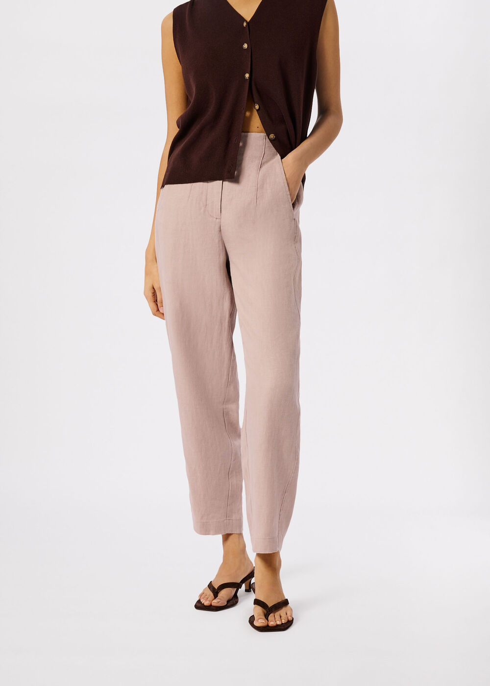 Linen Barrel Leg Trouser