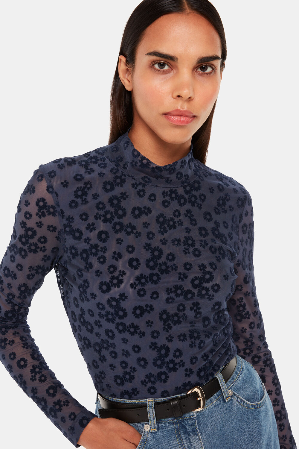 Flower Crew Neck Mesh Top