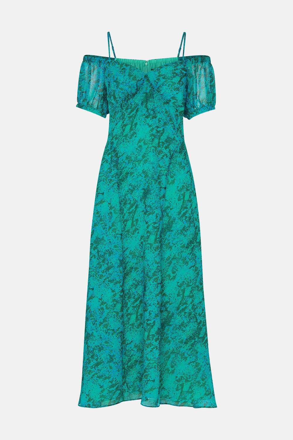 Teal Diagonal Snake Bardot Dress