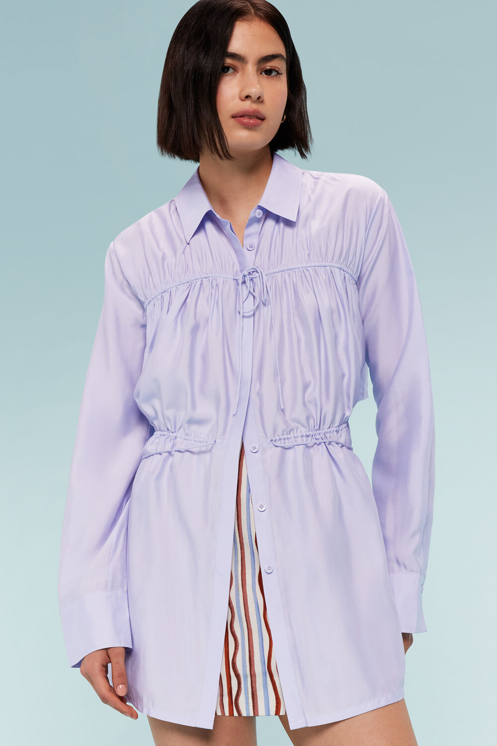 Lilac Drawcord Cut Out Back Shirt