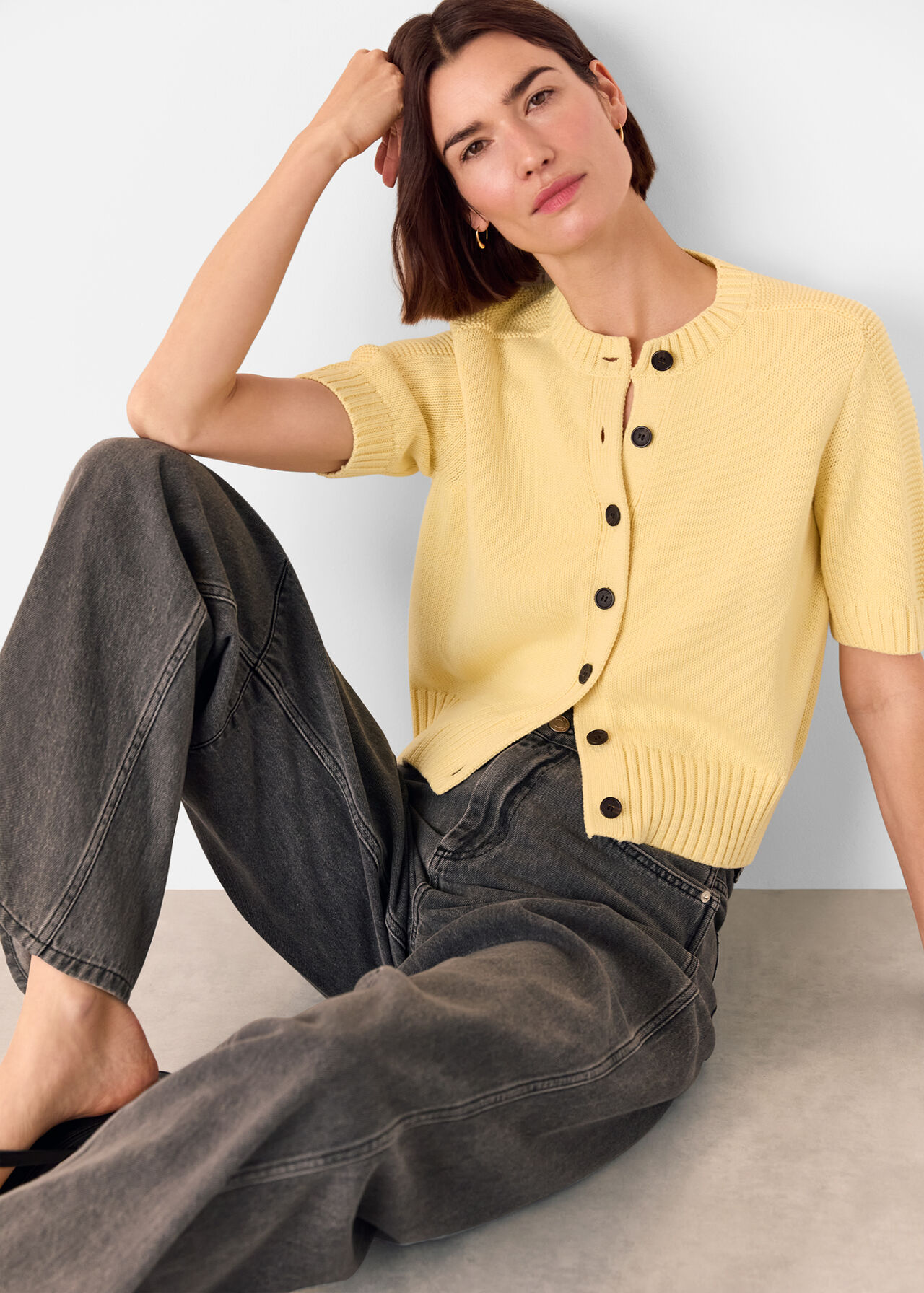 Short Sleeve Button Cardigan