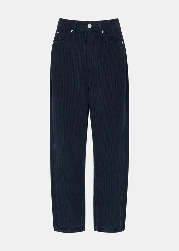 Navy High Waist Cord Barrel Jean