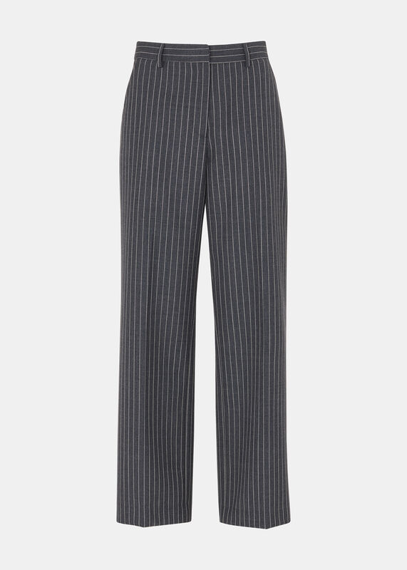 Grey Isla Pinstripe Wool Pants 