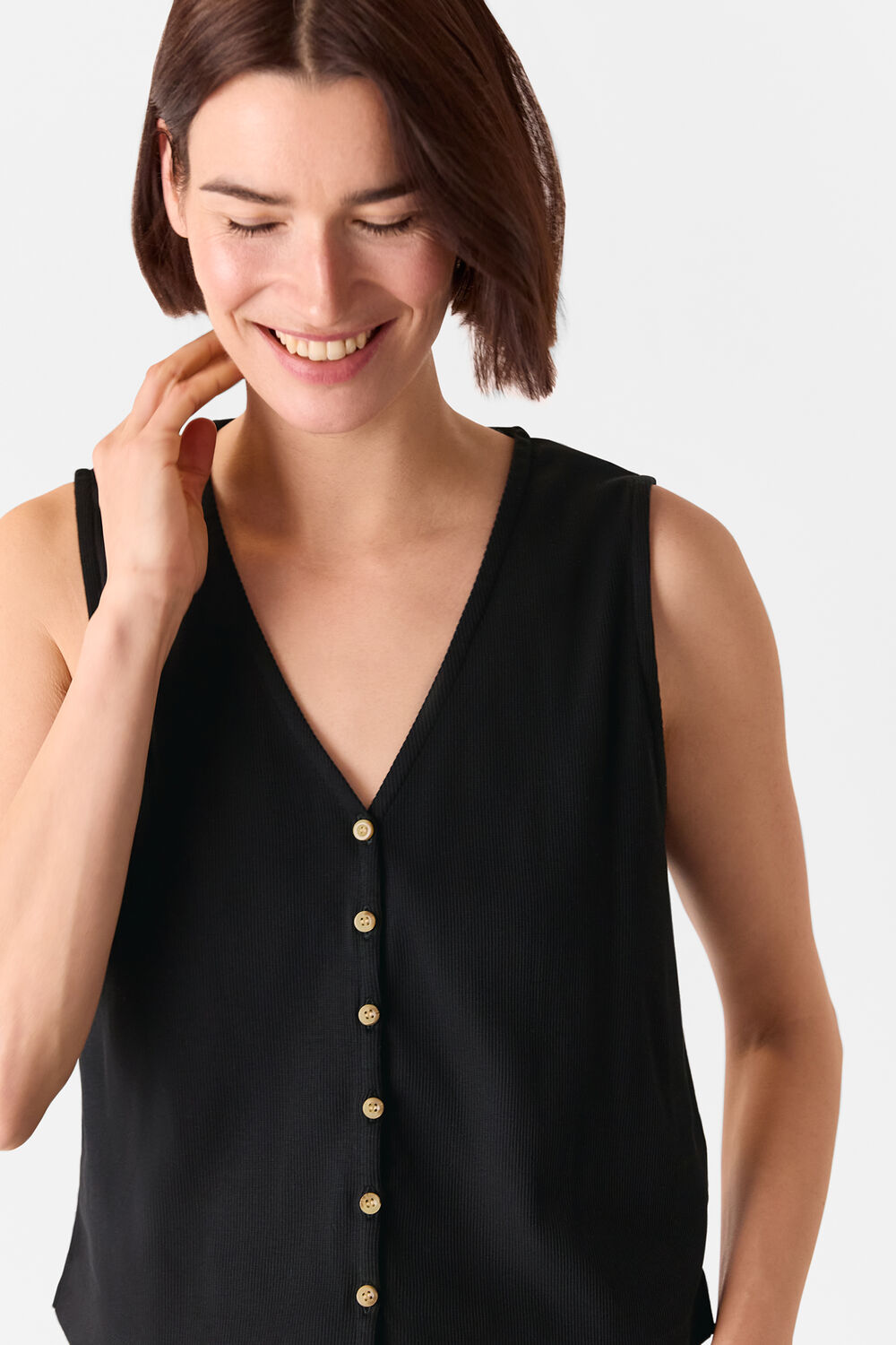 Black Button Rib Tank