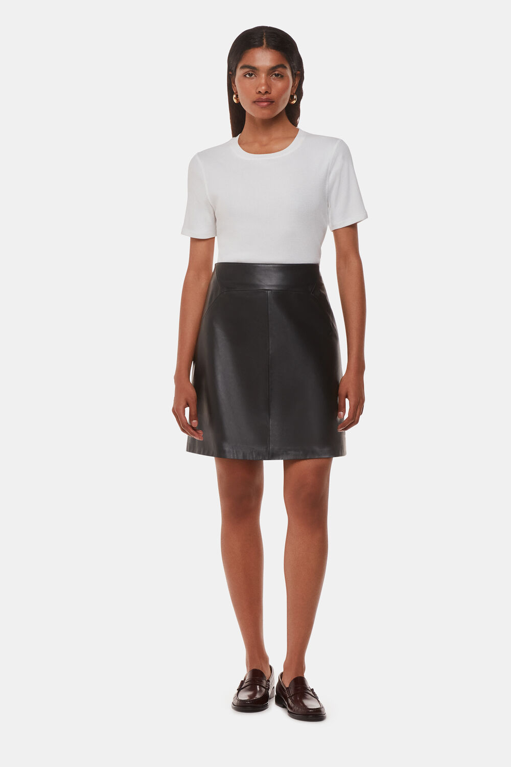Black Petite Leather A Line Skirt