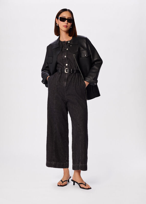 Washed Black Button Down Jumpsuit