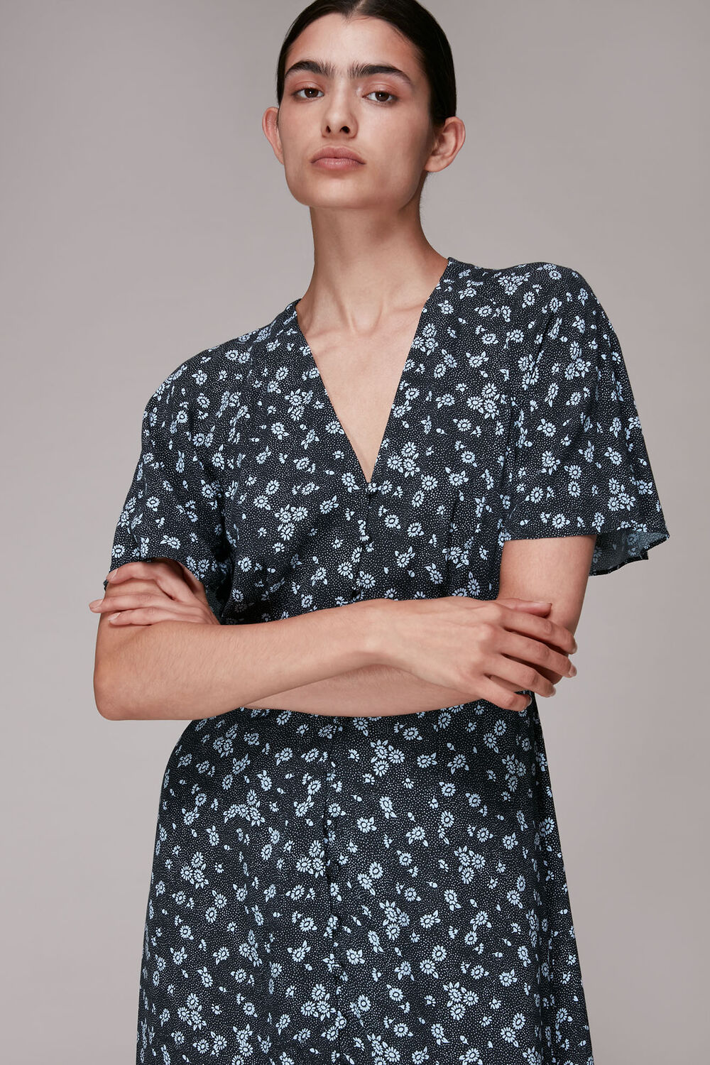 Blue Daisy Spot Print Midi Dress