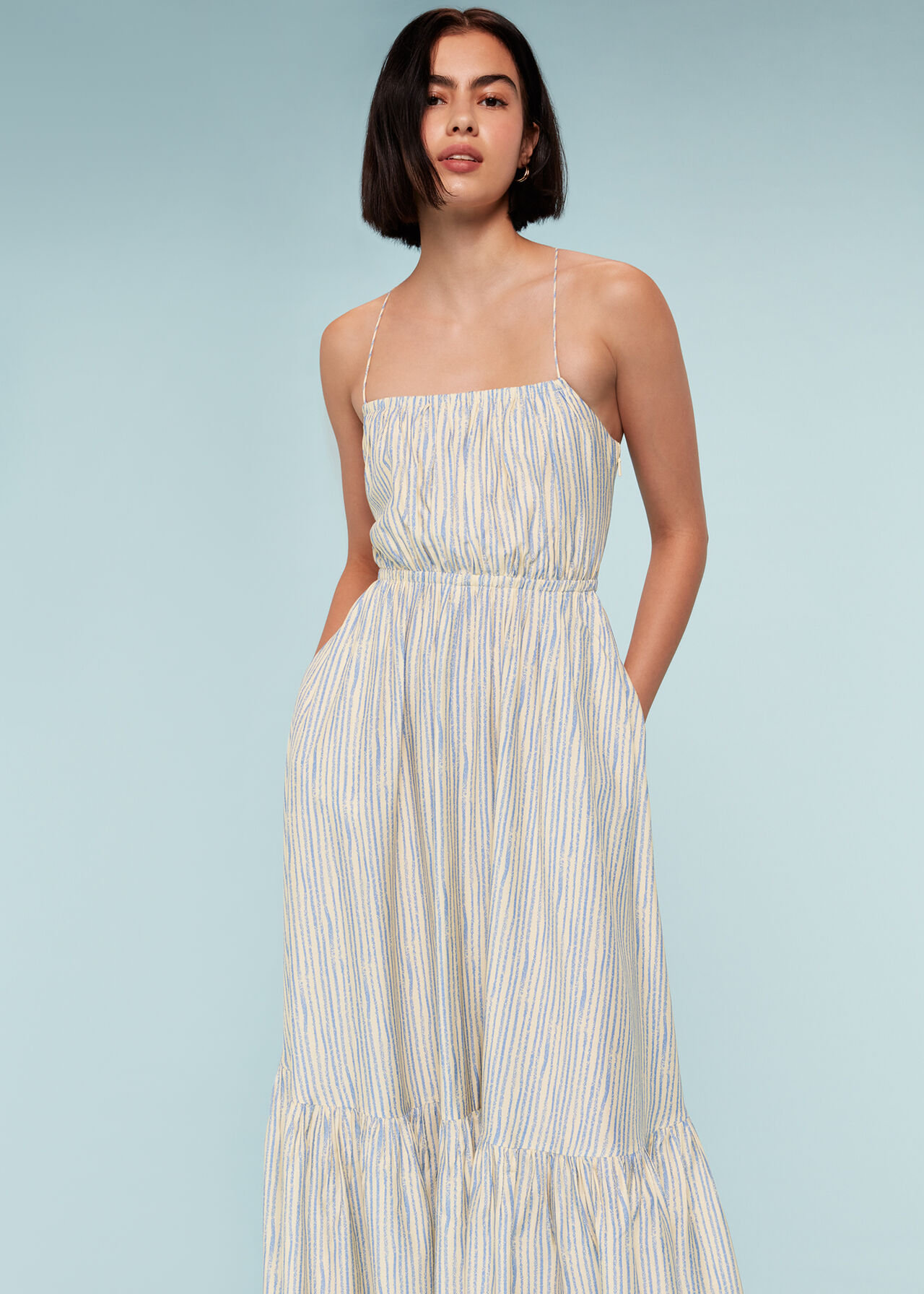 Blue/Multi Pastel Stripe Silk Mix Dress | WHISTLES | Whistles UK