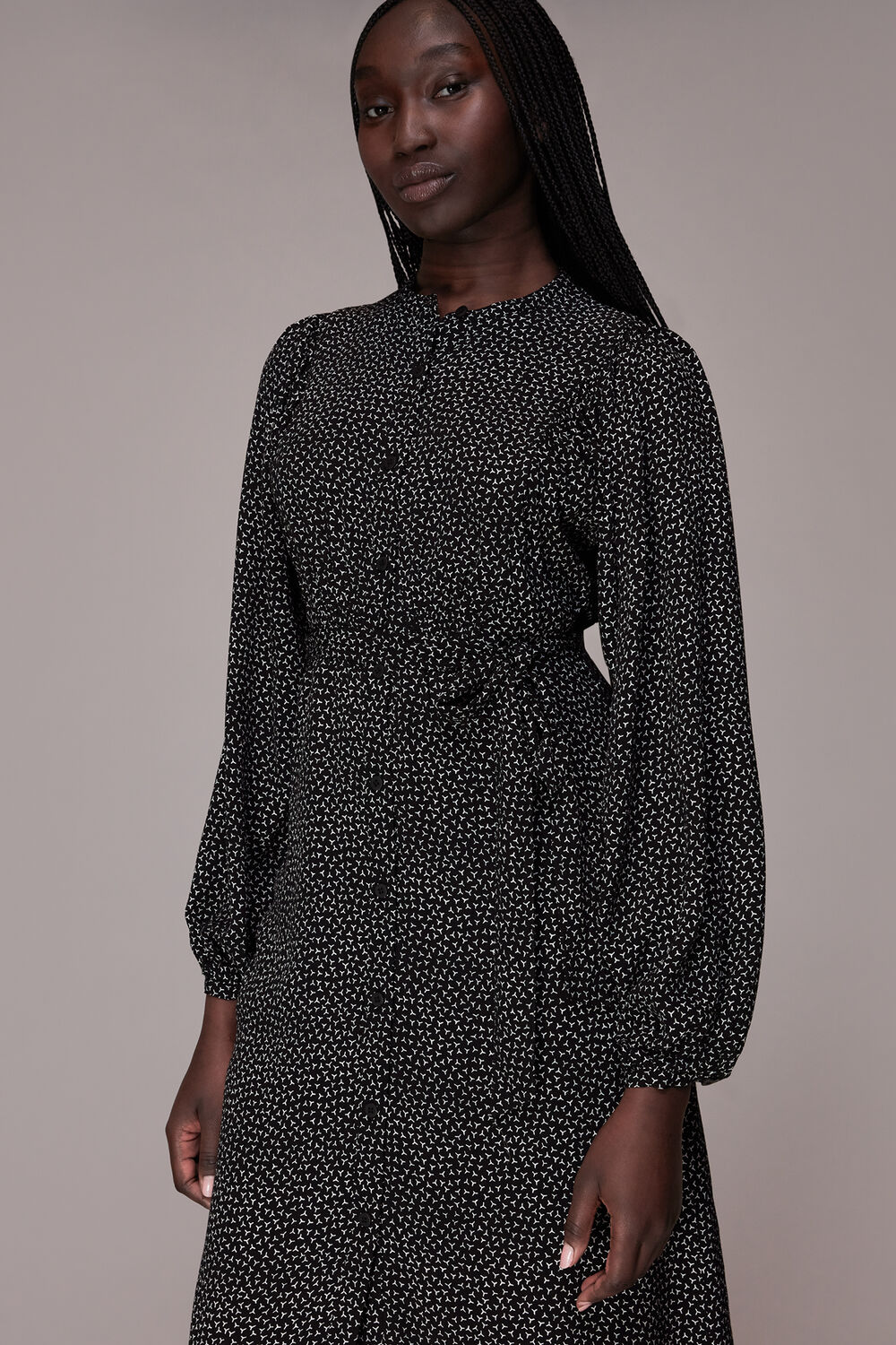 Black Scattered Y Print Midi Dress