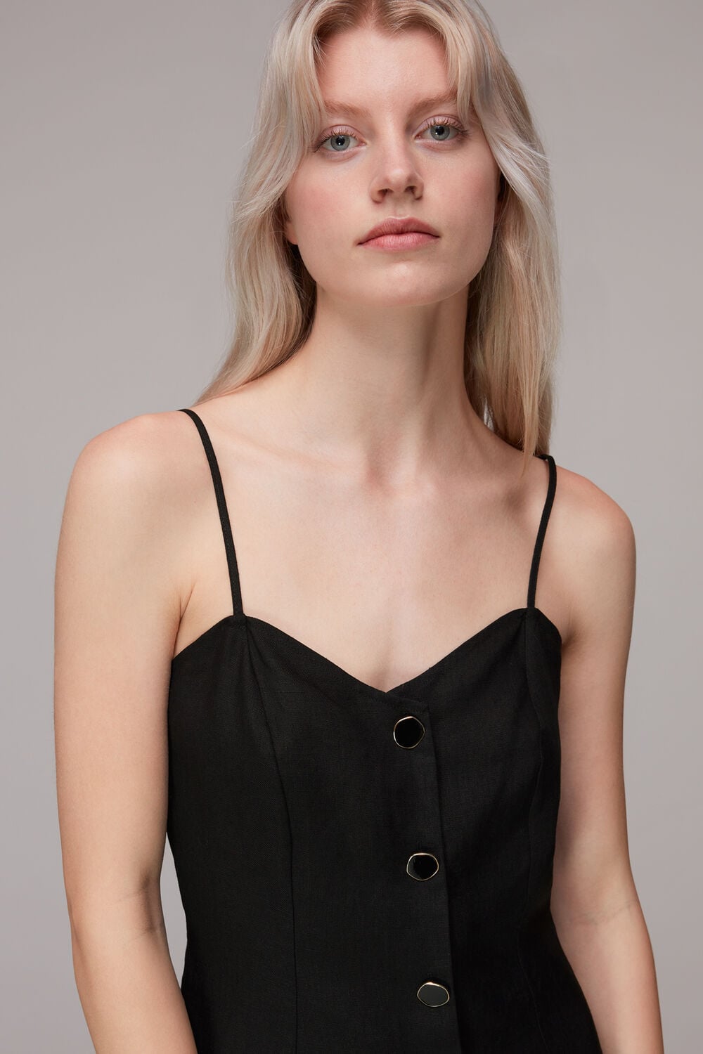 Black Ava Button Linen Mix Dress