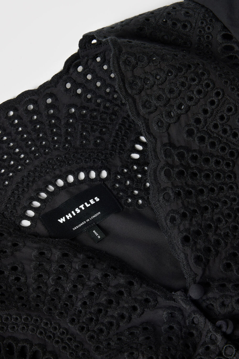 Black Cotton Broderie V Neck Dress