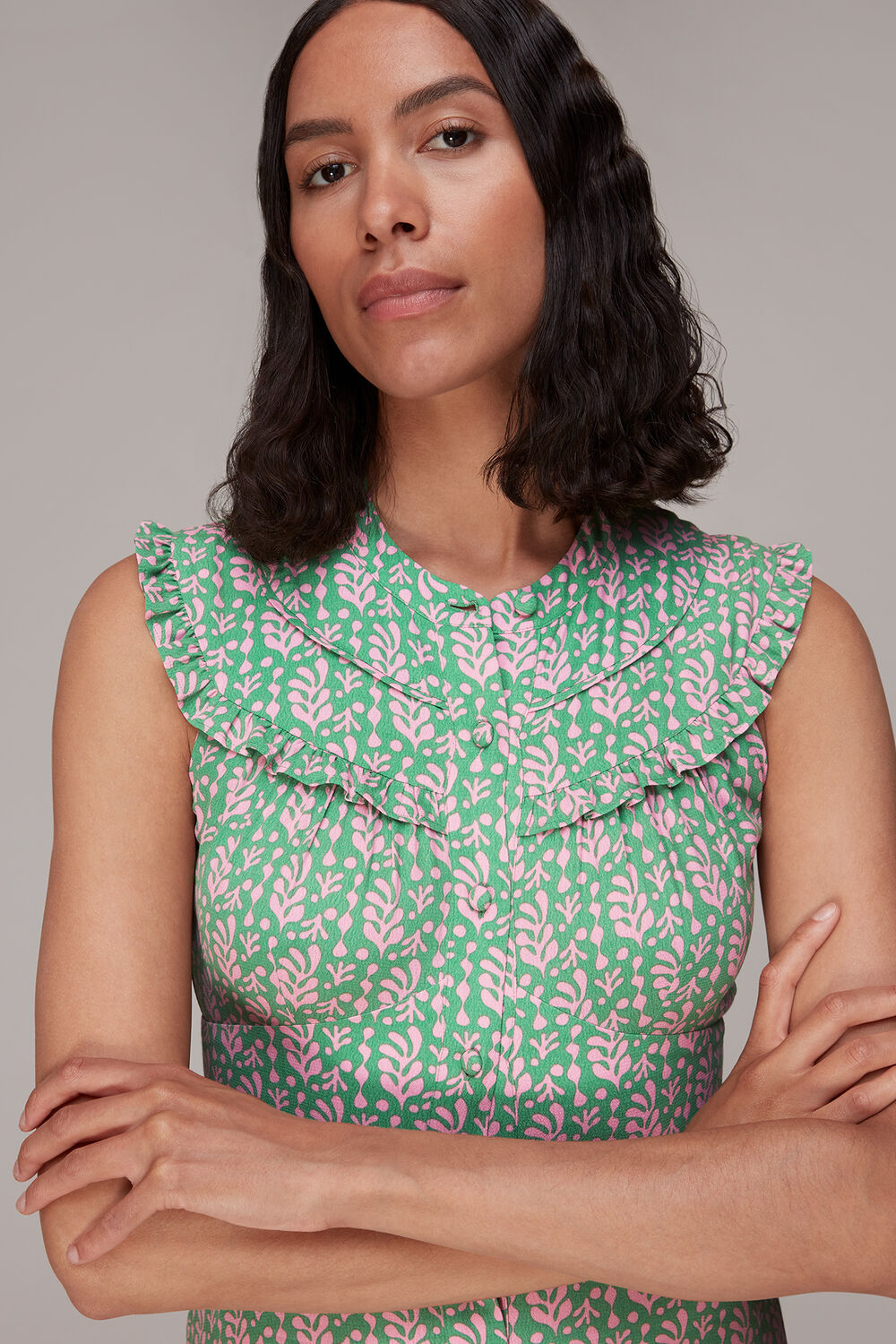 Cut Out Leaf Print Midi Dress