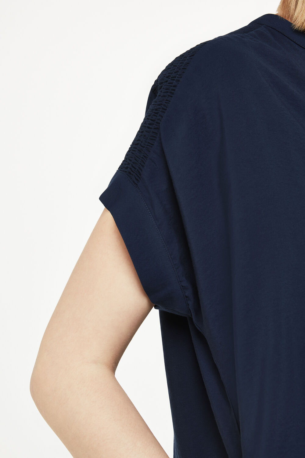 Navy Gathered Shoulder Mina Dress