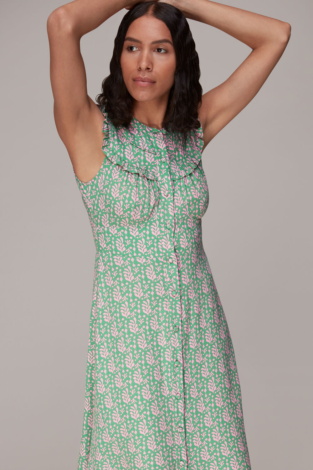 Cut Out Leaf Print Midi Dress