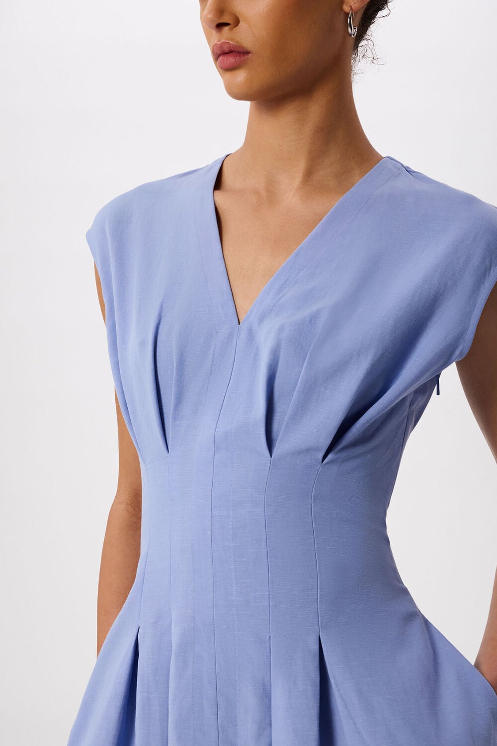 Blue Panel Linen Blend Dress