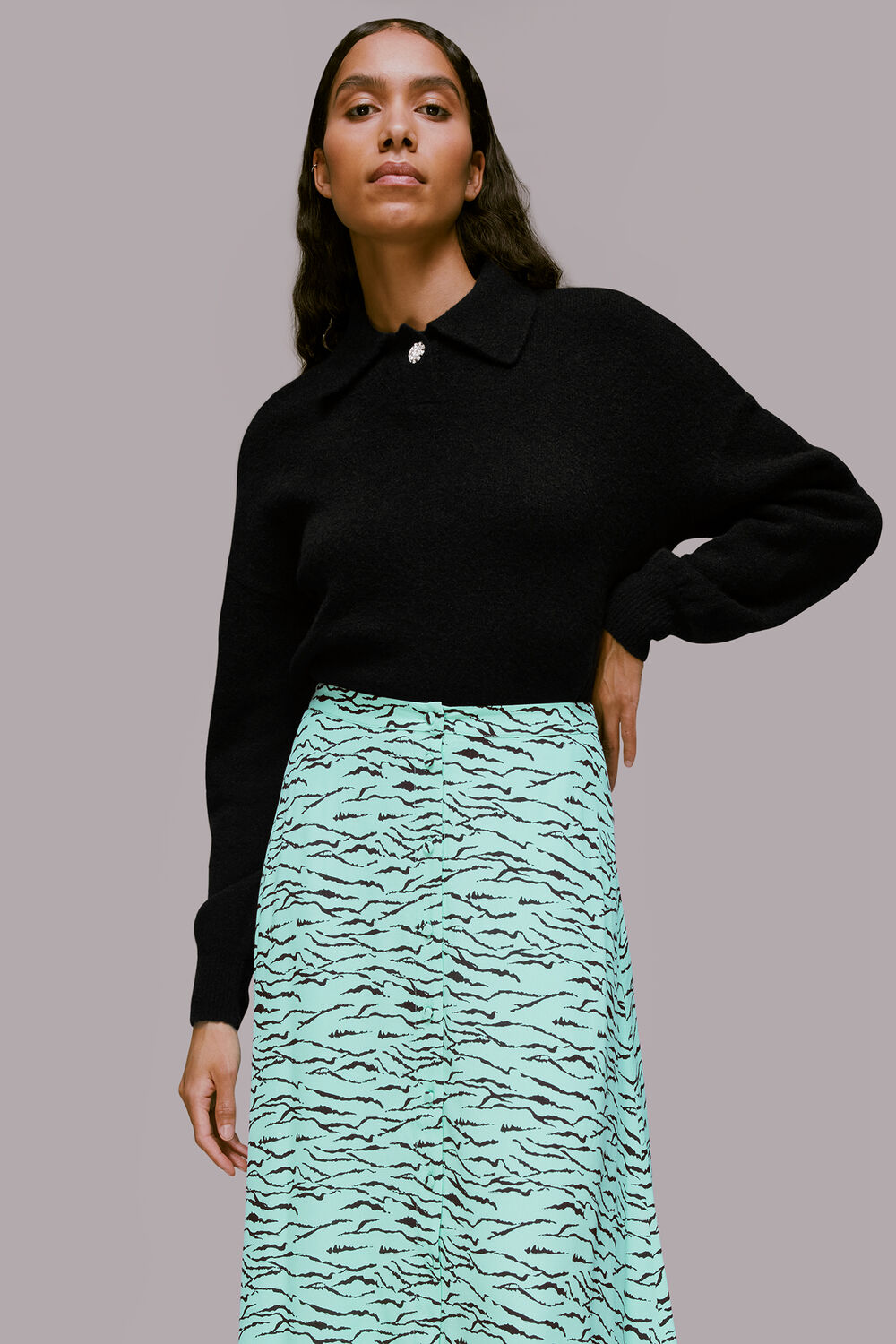 Tiger Print Button Front Skirt