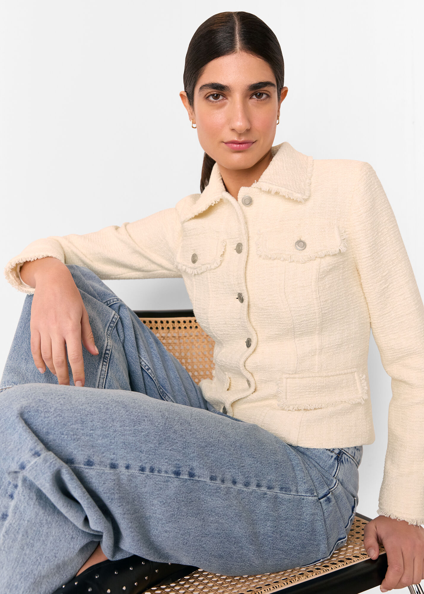 Ivory Lucie Boucle Jacket | WHISTLES | Whistles US |