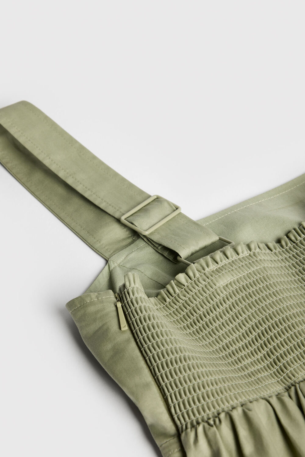 Khaki Cotton Midi Strappy Dress