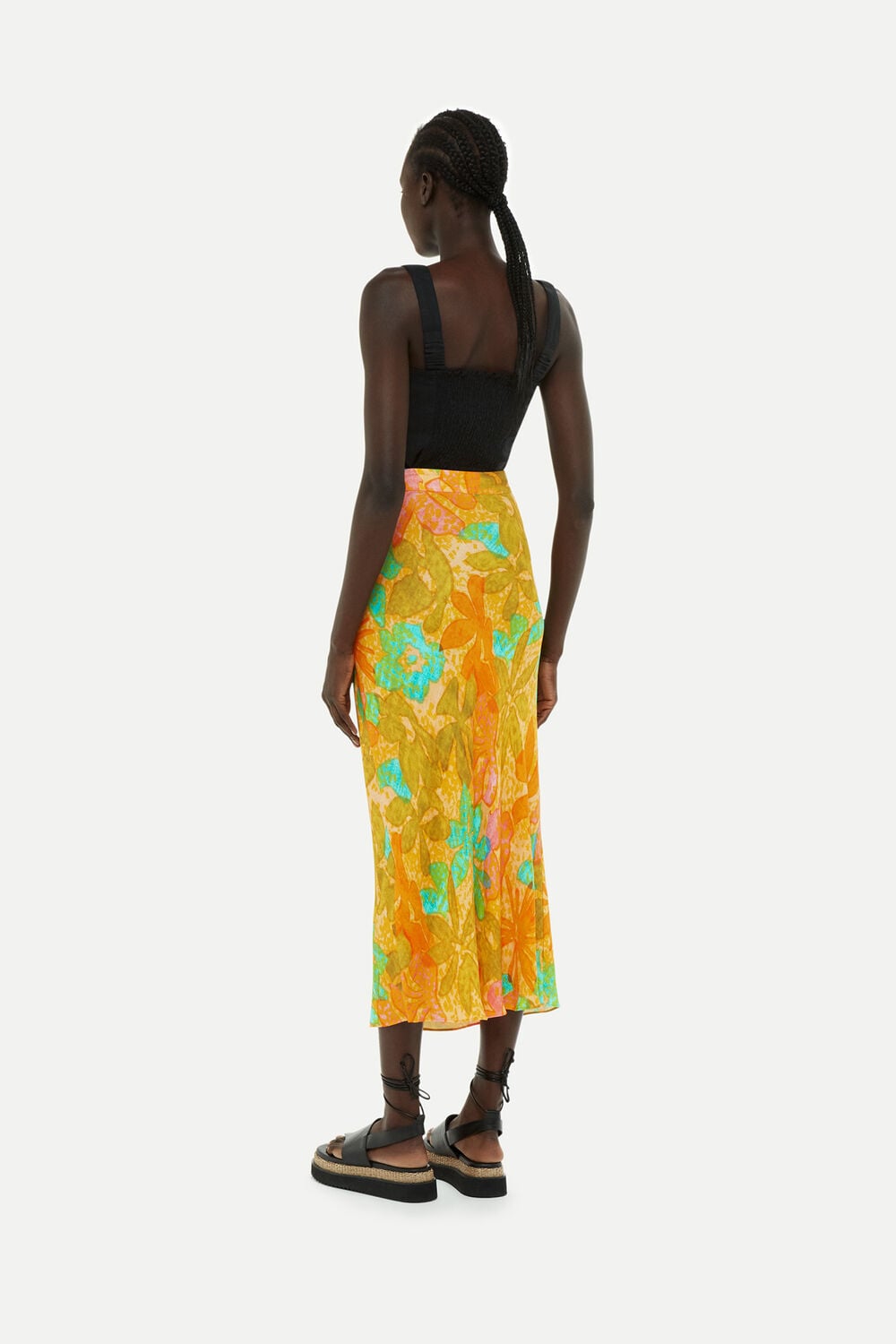 Palm Floral Side Button Skirt