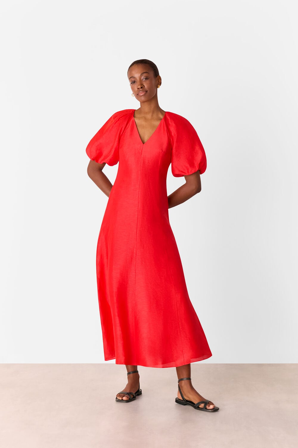 Red Silk Blend Taffeta Maxi Dress