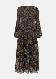 Spot Print Plisse Midi Dress