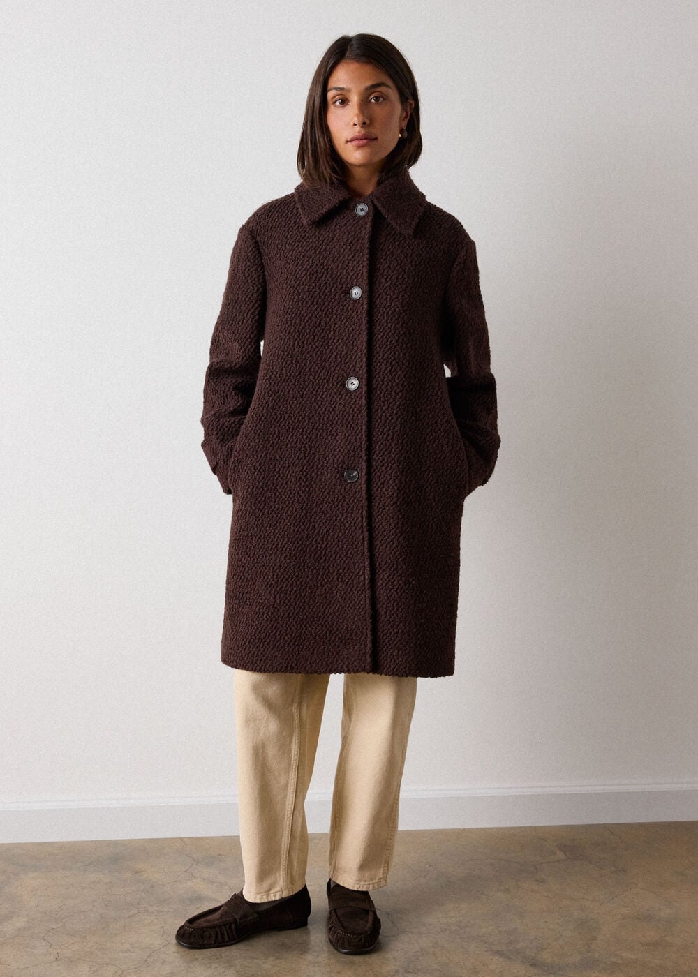 Brown Boucle Wool Car Coat