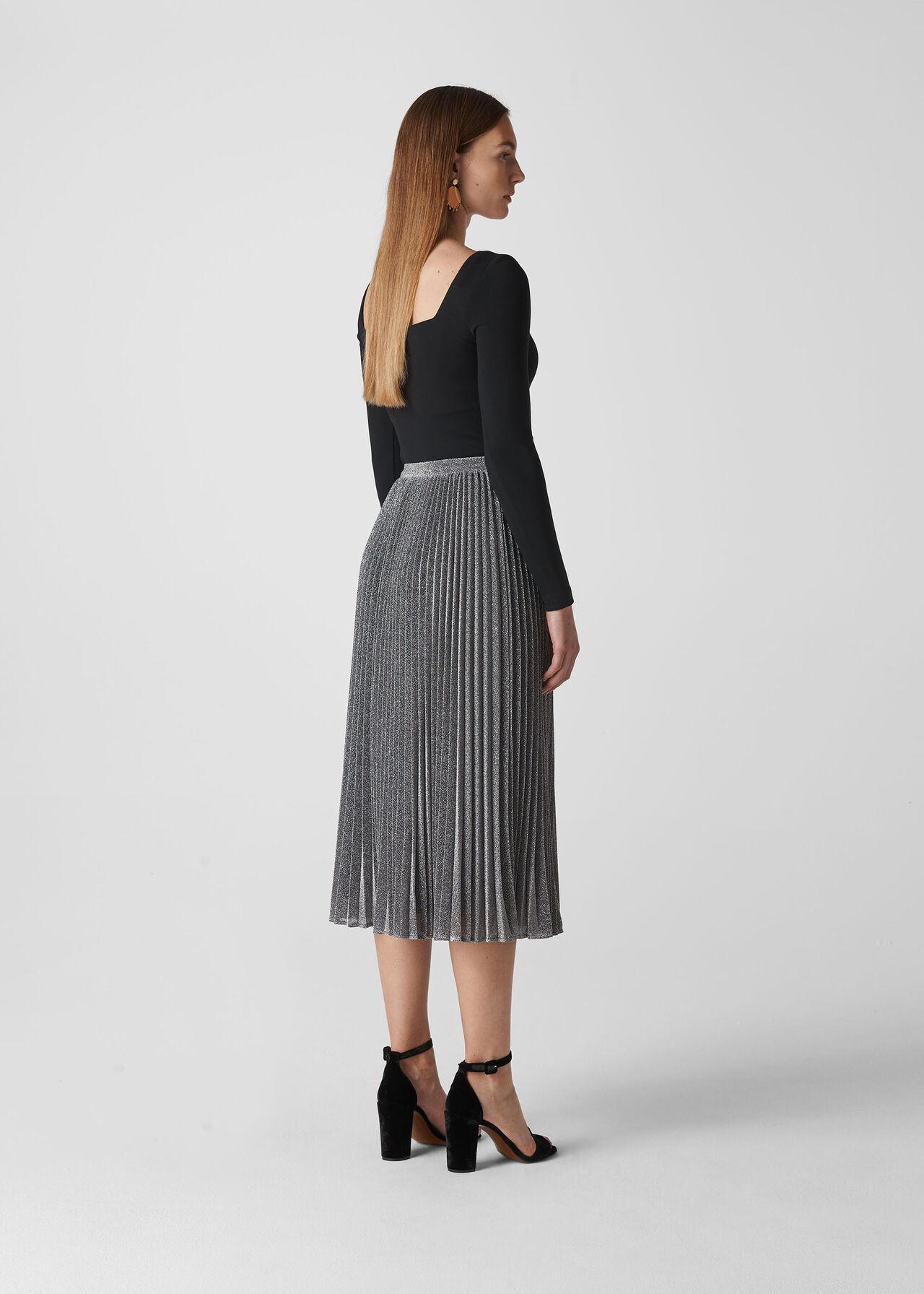Silver Longline Sparkle Pleated Skirt | WHISTLES | Whistles UK