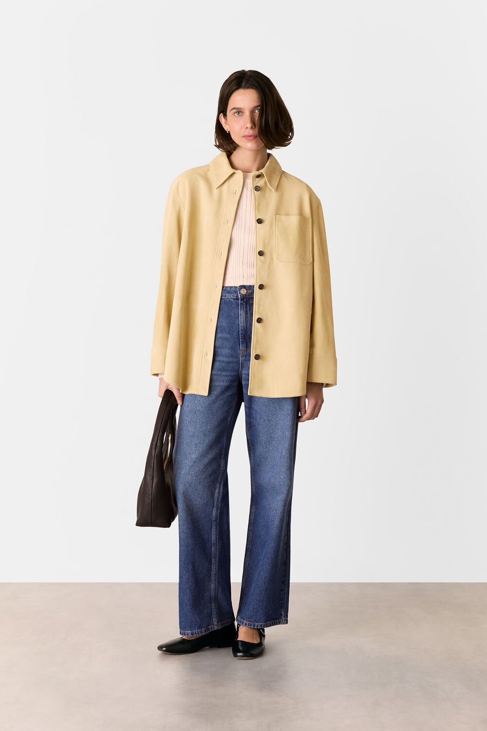 Neutral Sam Suede Leather Overshirt