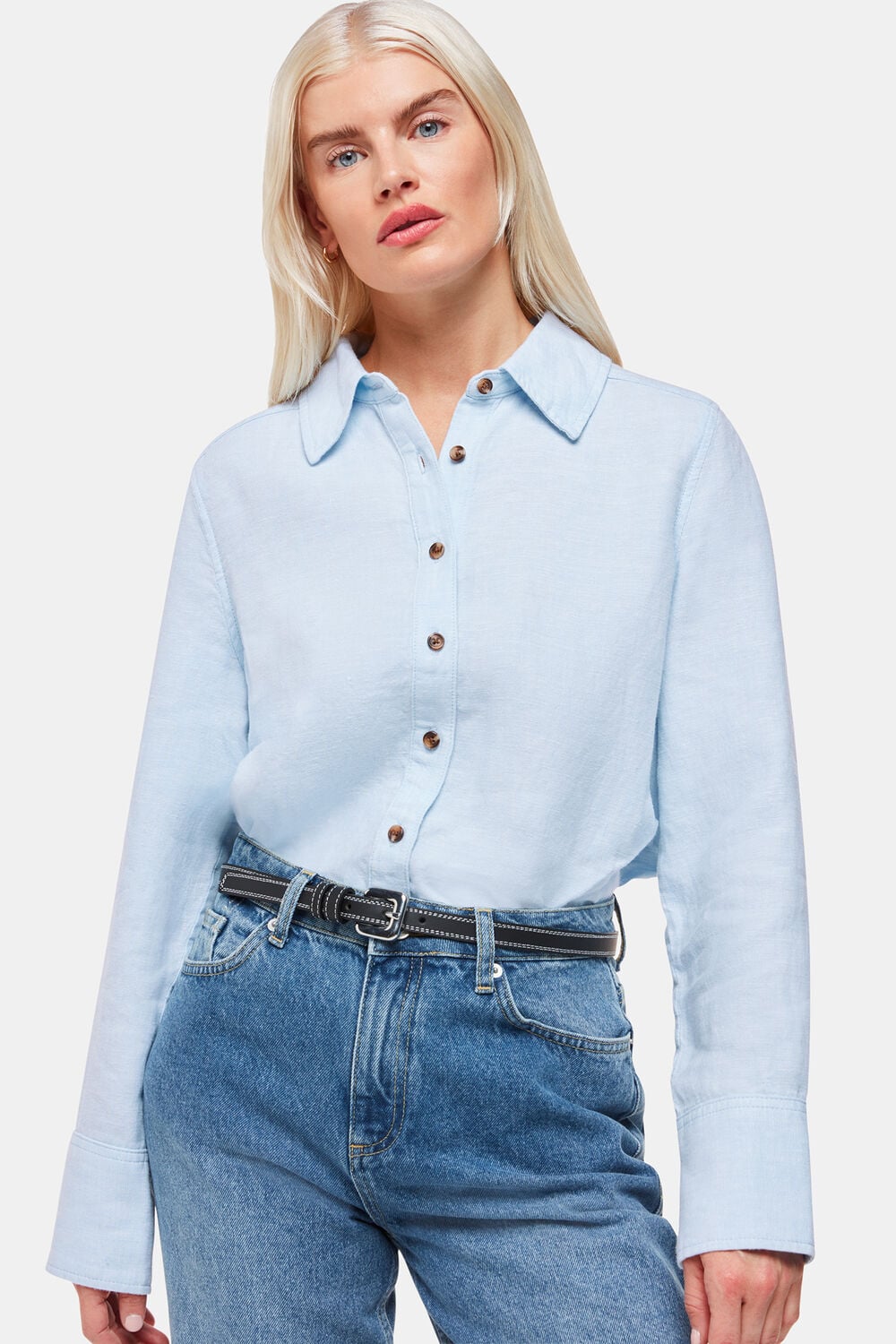 Blue Petite Linen Relaxed Fit Shirt