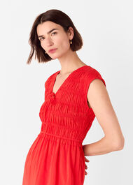 Shirred Bodice V Neck Dress