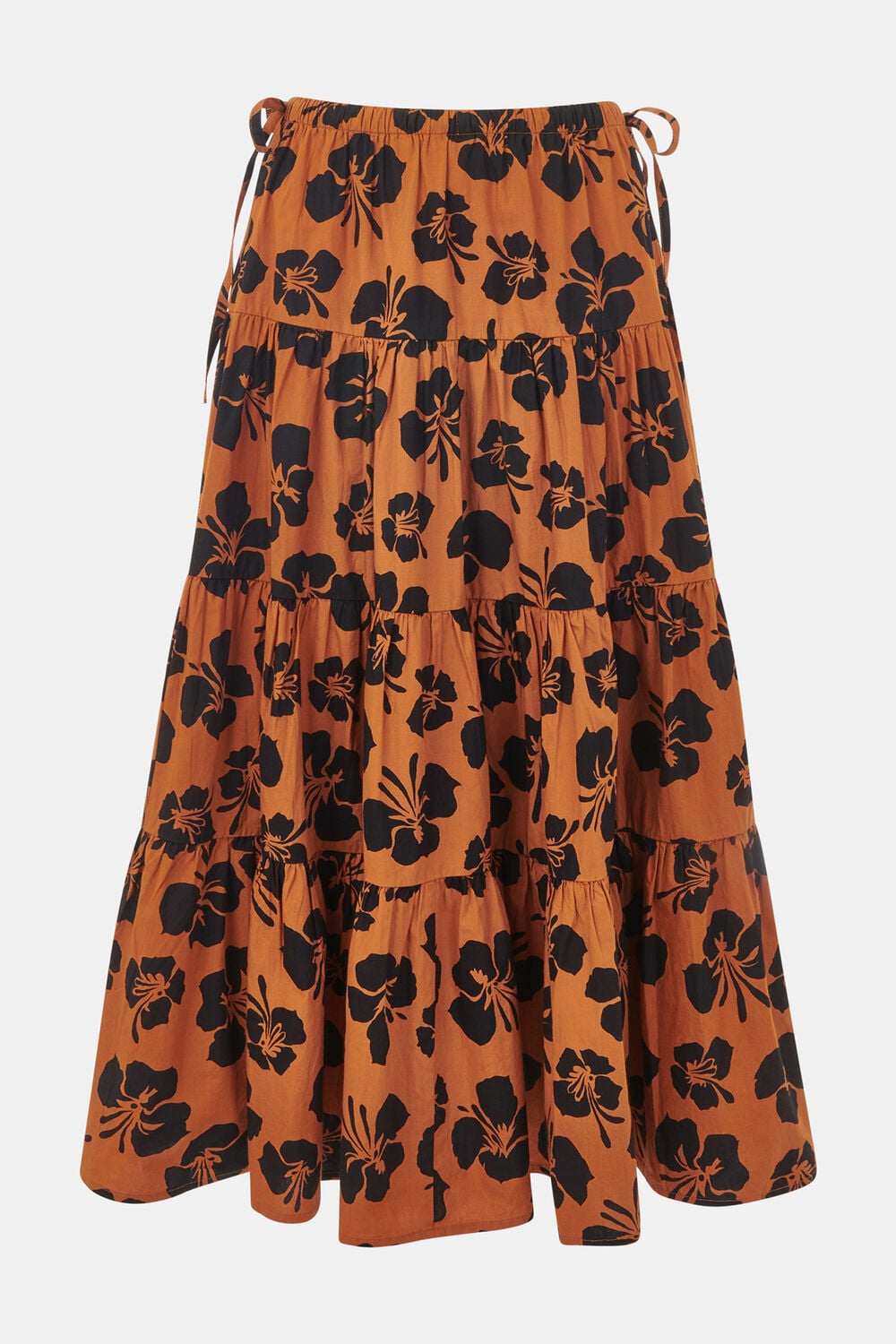 Brown Tropical Floral Tiered Skirt