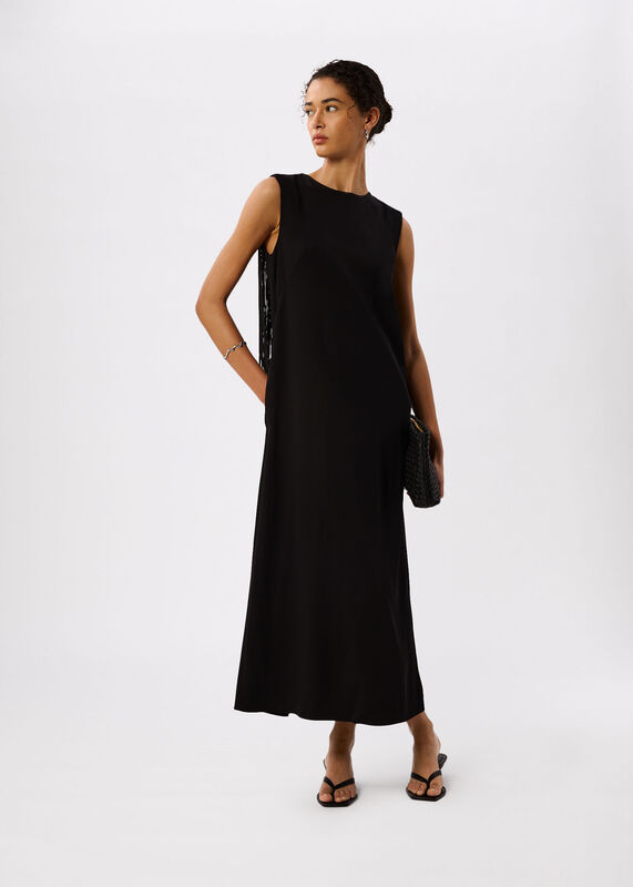 Black Fringe Back Midi Dress