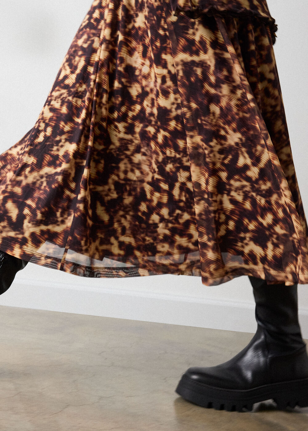 Brown Abstract Animal Mesh Dress