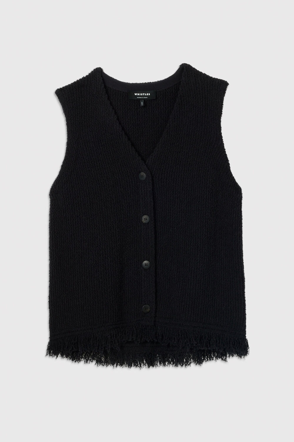 Black Cotton Boucle Fringe Tank